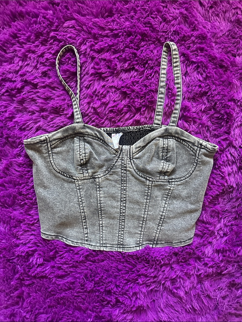 No Boundaries Grey Denim Corset Crop Top with Adjustable Straps